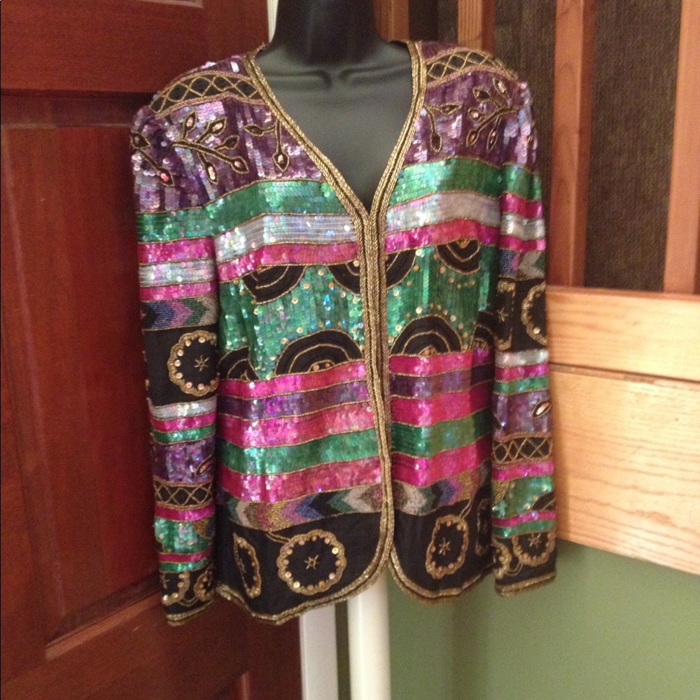 Vintage 100% Silk Sequin Jacket